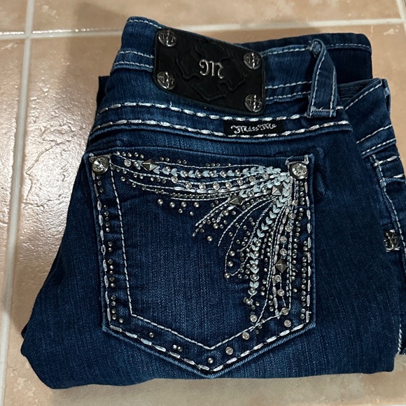 Miss Me Denim - Miss Me Dark Blue Boot Cut Jeans with Silver Embellishments